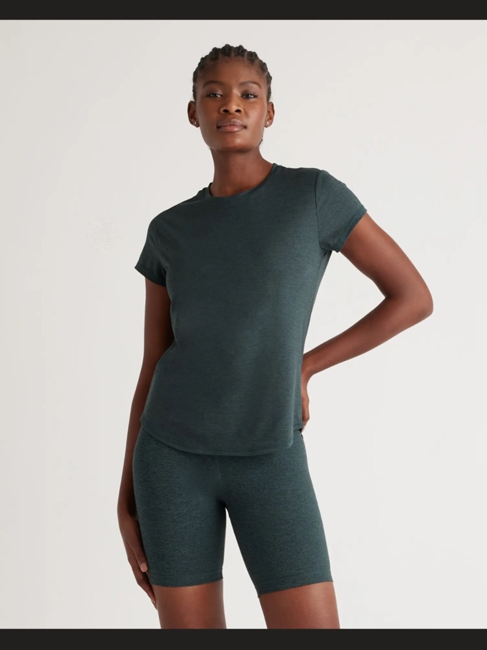 Quince Short Sleeve Flowknit Breeze Tee in green heather